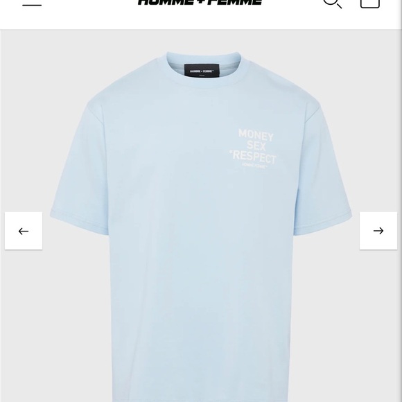 Homme Femme Respect Tee Light Blue and Cream - Picture 1 of 9